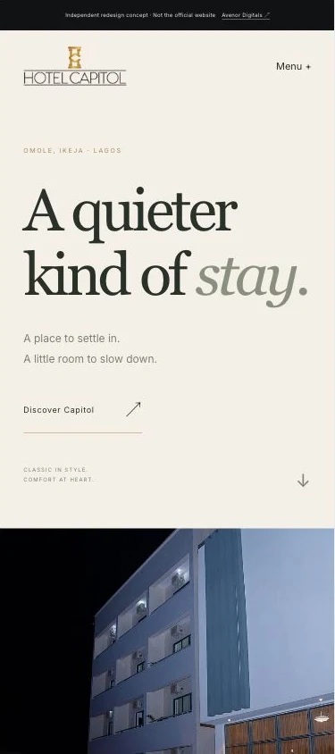 Responsive mobile direction for the Hotel Capitol website concept